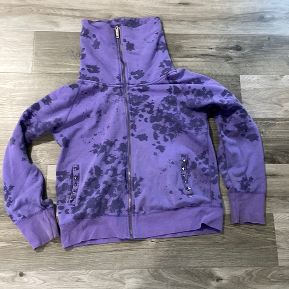 Teen girl womens purple splatter high neck zip up studded sweater womens XL RARE - Picture 1 of 3